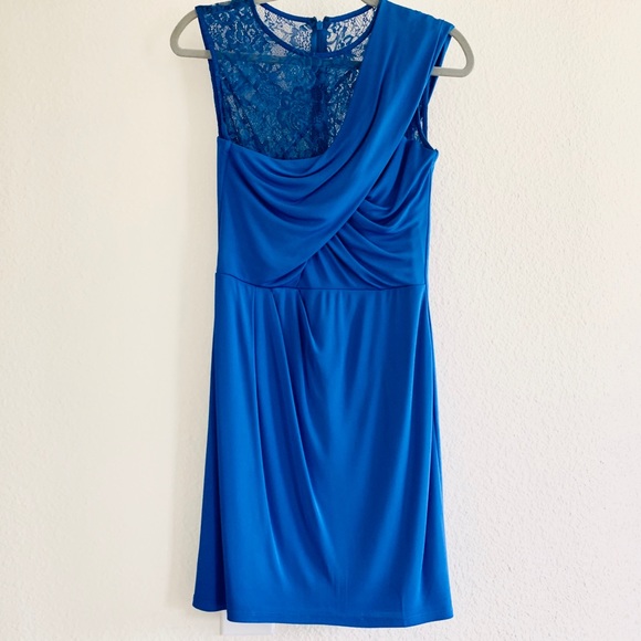 NWOT David Meister Blue Cocktail Dress w/ Lace 4 - Picture 1 of 8